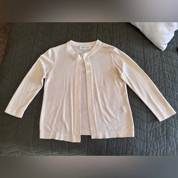 Casual Corner Vintage Light Cream Open-Front Knit Cardigan Size Medium - Picture 1 of 6